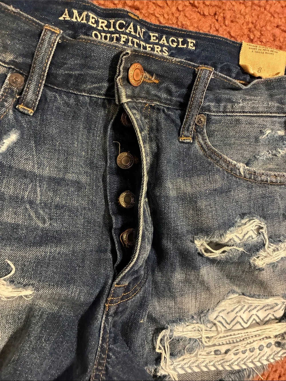 American Eagle Outfitters Distressed Denim Shorts, Dark Blue, Size 8